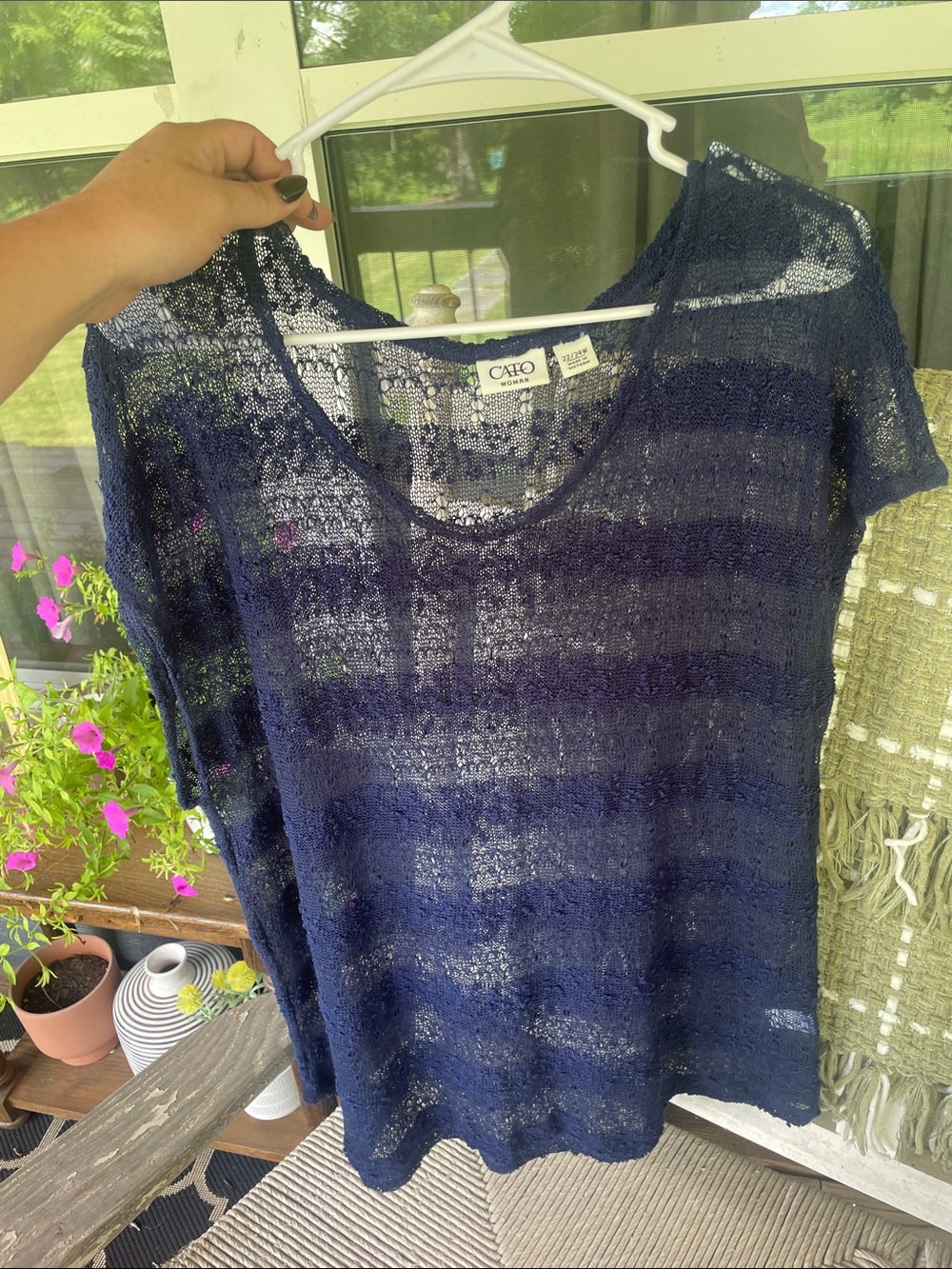 Cato Navy Sheer Striped Short-Sleeve Tunic